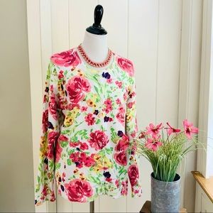 CHARTER CLUB Pink Floral Beaded Cotton Cardigan